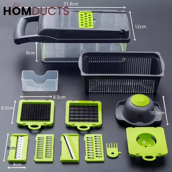 12-in-1 Multifunction Vegetable Chopper & Slicer with Container | Kitchen Cutter Set