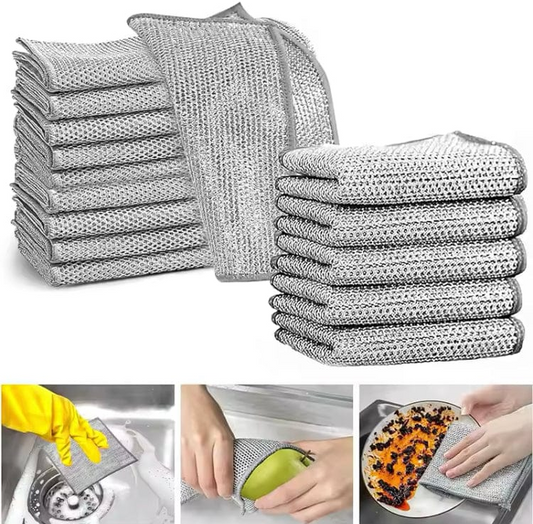 Pack of 10 Kitchen Steel Mesh Wire DisWasher Cleaning Cloth Piece