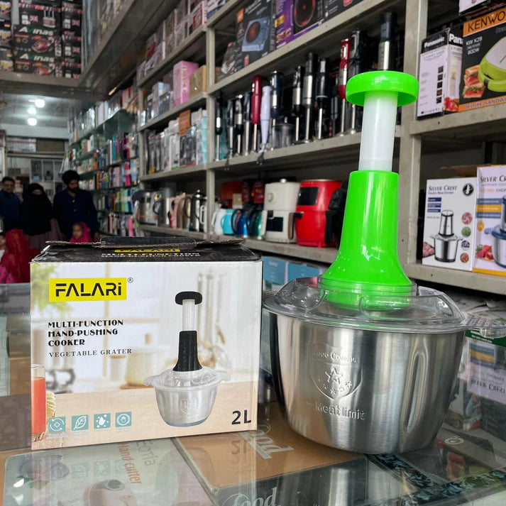 Premium Stainless Steel Manual Food Chopper 2L – Push Type Vegetable & Fruit Cutter