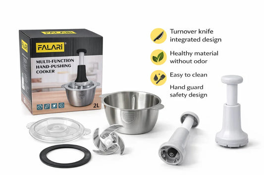 Premium Stainless Steel Manual Food Chopper 2L – Push Type Vegetable & Fruit Cutter